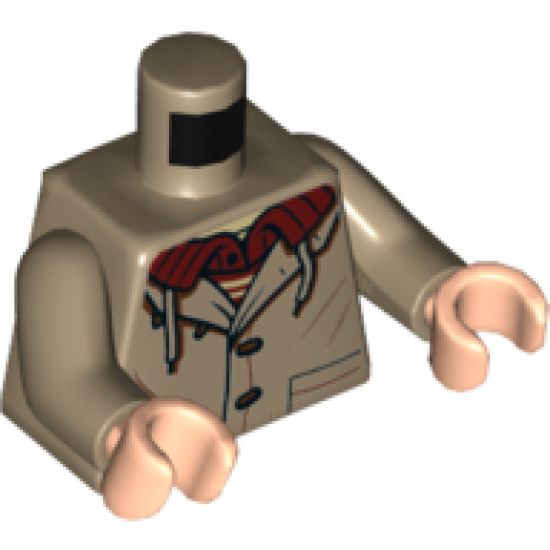 Torso Jacket with Buttons, Pockets and Dark Red Shirt Collar Pattern / Dark Tan Arms / Light Nougat Hands