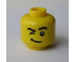 Minifigure, Head Black Eyebrows, Winking Right Eye, White Pupil Pattern - Hollow Stud