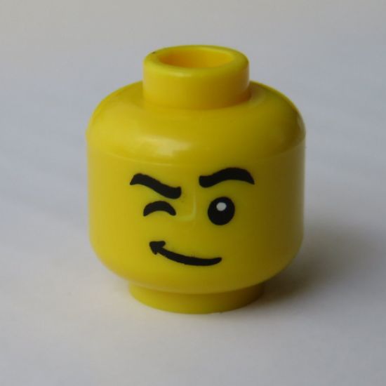 Minifigure, Head Black Eyebrows, Winking Right Eye, White Pupil Pattern - Hollow Stud