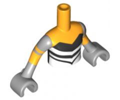 Mini Doll, Torso Friends Girl Black Strapless Top with White V-Stripes Pattern, Light Bluish Gray Arms with Hands with 2 Bright Light Orange Stripes