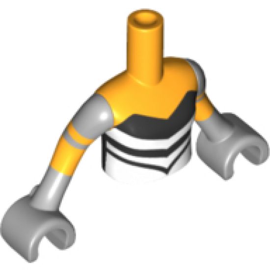 Mini Doll, Torso Friends Girl Black Strapless Top with White V-Stripes Pattern, Light Bluish Gray Arms with Hands with 2 Bright Light Orange Stripes