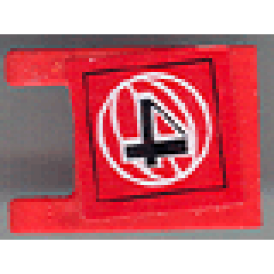 Flag 2 x 2 Square with Black Number 4 on Red Background with White Basketball Pattern (Sticker) - Set 3432