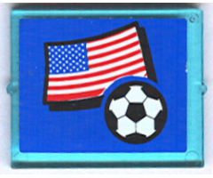 Glass for Window 1 x 4 x 3 with Flag of USA and Soccer Ball on Blue Background Pattern (Sticker) - Set 3406