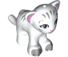 Lion / Tiger, Friends / Elves, Baby Cub with Bright Light Blue Eyes, Bright Pink Nose, Light Bluish Gray Paws and Stripes Pattern