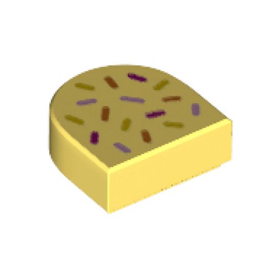 Tile, Round 1 x 1 Half Circle Extended (Stadium) with Bright Pink, Magenta, Orange and Yellow Sprinkles Pattern