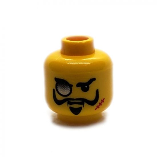 Minifigure, Head Glasses with Monocle, Scar, and Goatee Pattern - Blocked Open Stud
