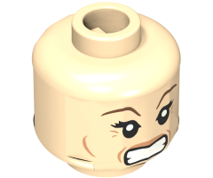 Minifigure, Head Dual Sided Female, Dark Brown Eyebrows, Crow's Feet, Smile / Angry Pattern (HP Narcissa) - Blocked Open Stud