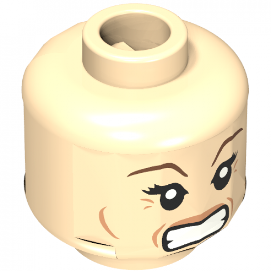 Minifigure, Head Dual Sided Female, Dark Brown Eyebrows, Crow's Feet, Smile / Angry Pattern (HP Narcissa) - Blocked Open Stud