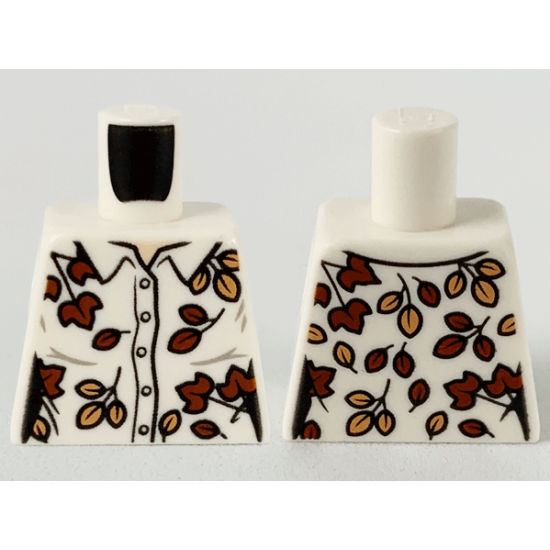 Torso Female Button-Up, Tan and Reddish Brown Leaves Pattern
