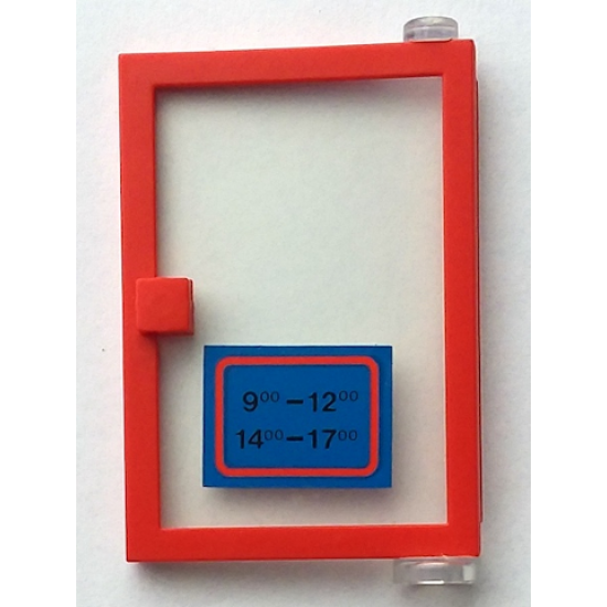 Door 1 x 4 x 5 Right with Trans-Clear Glass and Blue Open Hours '9-12 / 14-17' Pattern (Sticker) - Set 6373