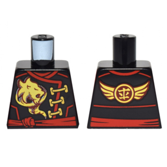 Torso Ninjago Robe with Gold Lion, Wings and Ninjago Logogram 'Fire' and Red Sash Pattern