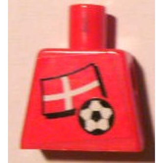 Torso Soccer Red/White Team, Danish Flag Sticker Front, Black Number Sticker Back (specify number in listing)