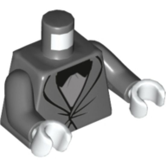 Torso Suit Tight Fitting with Light Bluish Gray Shirt and Black Bow Tie Pattern / Dark Bluish Gray Arms / White Hands