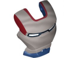 Minifigure, Headgear Accessory Visor Top Hinge with Silver Face Shield, White Eyes and Dark Red Trim Pattern