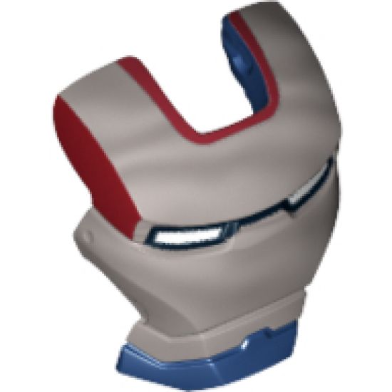 Minifigure, Headgear Accessory Visor Top Hinge with Silver Face Shield, White Eyes and Dark Red Trim Pattern