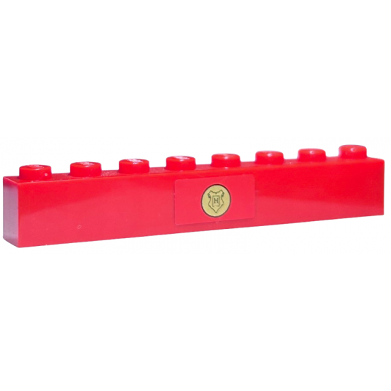 Brick 1 x 8 with Gold Hogwarts Coat of Arms with Black Outline on Red Background Pattern (Sticker) - Set 4841