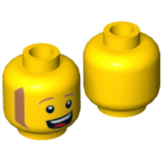 Minifigure, Head Sideburns and Open Mouth Smile with Teeth and Tongue Pattern - Hollow Stud