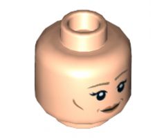 Minifigure, Head Dual Sided Female Dark Tan Eyebrows, Nougat Lips, Lines on Cheeks, Eyebrow Raised, Smile / Smirk Pattern (Leia) - Hollow Stud