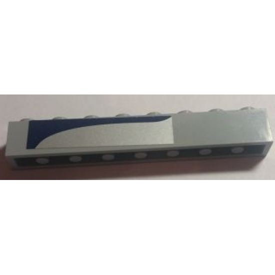 Brick 1 x 8 with Curved Dark Blue Line on Silver Background Pattern Model Left Side (Sticker) - Set 8635