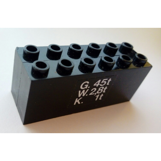 Brick, Modified 2 x 6 x 2 Weight - Bottom Openings, Center Seam on Ends with White 'G. 45t W. 2,8t K. 1t' Pattern (Sticker) - Set 7727