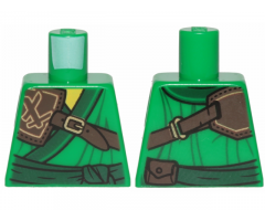 Torso Ninjago Robe with Dark Green Trim and Sash, Dark Brown Leather Pauldron Pattern