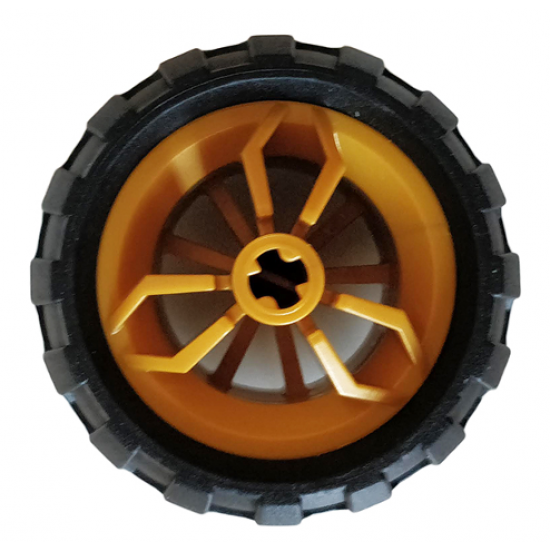 Wheel & Tire Assembly 30.4mm D. x 20mm with Center Axle Holes Motorcycle with Black Tire 43.2mm D. x 26mm Balloon Small (66155 / 61481)