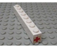 Brick 1 x 8 with Red Cross Pattern on End of Brick (Sticker) - Sets 460-1 / 653-1