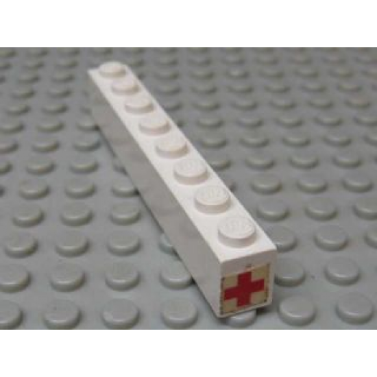 Brick 1 x 8 with Red Cross Pattern on End of Brick (Sticker) - Sets 460-1 / 653-1