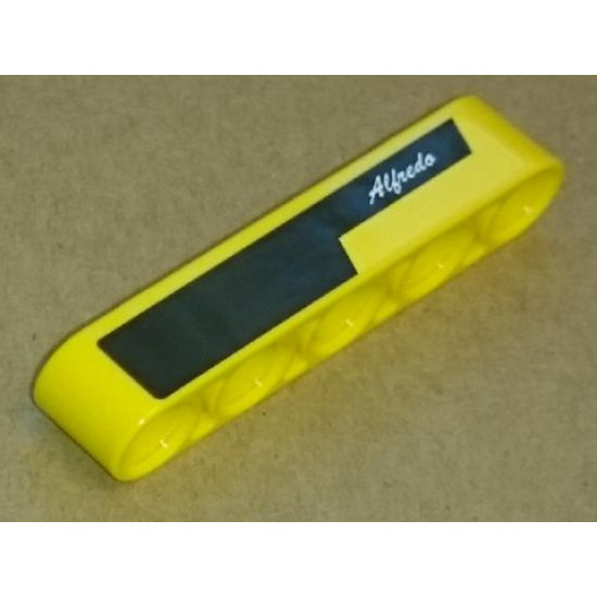 Technic, Liftarm 1 x 5 Thick with 'Alfredo' and Black and Yellow Stripes Pattern Model Left Side (Sticker) - Set 8264