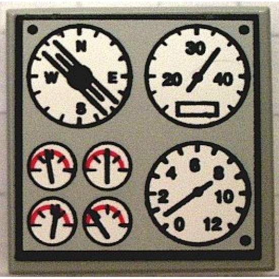 Tile 2 x 2 with Ship Controls Pattern (Sticker) - Set 8839