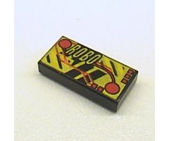 Tile 1 x 2 with RoboForce Gold 'ROBO' and Red Circuitry Pattern