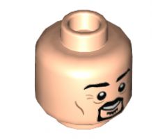 Minifigure, Head Dual Sided Black Eyebrows, Moustache and Goatee, Grin / Frown Pattern - Hollow Stud