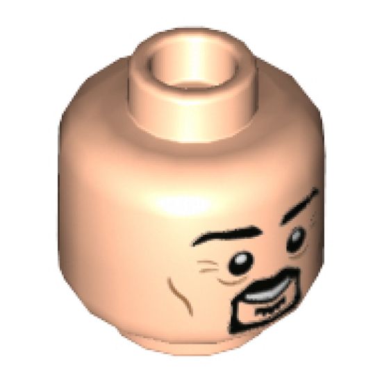 Minifigure, Head Dual Sided Black Eyebrows, Moustache and Goatee, Grin / Frown Pattern - Hollow Stud