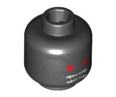 Minifigure, Head Red Round Eyes, White Teeth and Silver Wrinkles Pattern - Blocked Open Stud