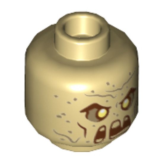 Minifigure, Head Dual Sided, Reddish Brown Eyebrows, Cheek Lines, Mouth, Medium Nougat Spots, Neutral / Fierce Pattern - Hollow Stud