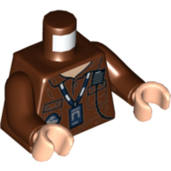 Torso Polo Shirt, Light Nougat Neck, Radio, ID Badge on Lanyard, Jurassic World Logo on Front and Back Pattern / Reddish Brown Arms / Light Nougat Hands