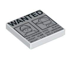 Tile 2 x 2 with 'WANTED' Minifigure Front and Side Mugshots Poster Pattern