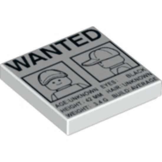 Tile 2 x 2 with 'WANTED' Minifigure Front and Side Mugshots Poster Pattern
