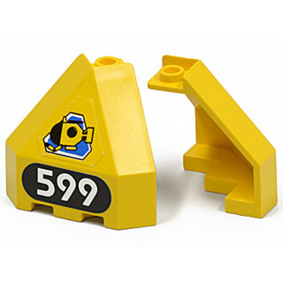 Panel 3 x 3 x 3 Corner Convex (Divers) with Yellow Submarine on Blue Triangle and Number 599 Pattern (Stickers) - Set 6599