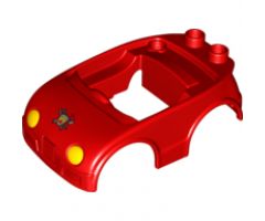 Duplo, Vehicle Car Body with 2 Studs on Back and Yellow Headlights and Reverse Fire Logo Pattern (fits over Car Base 2 x 4)