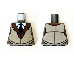 Torso White Shirt with Black Tie, Reddish Brown Jacket Collar and Silver Vest Pattern
