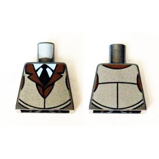 Torso White Shirt with Black Tie, Reddish Brown Jacket Collar and Silver Vest Pattern