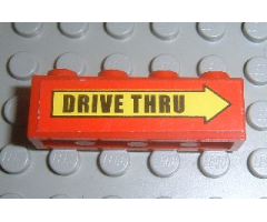 Brick 1 x 4 with Black 'DRIVE THRU' on Yellow Arrow Pattern (Sticker) - Set 3438