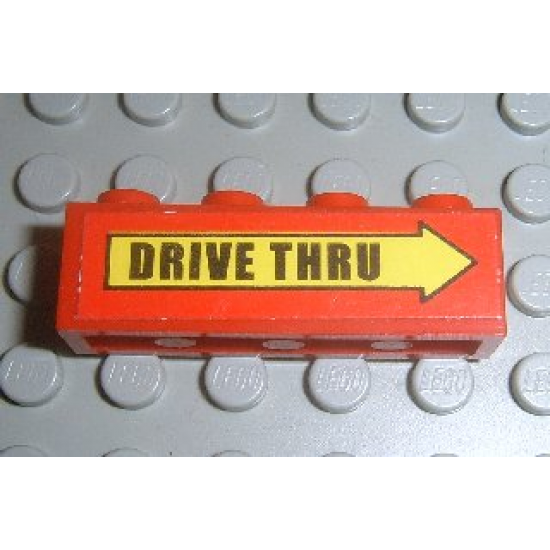 Brick 1 x 4 with Black 'DRIVE THRU' on Yellow Arrow Pattern (Sticker) - Set 3438