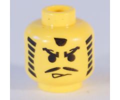 Minifigure, Head Moustache Angry Eyebrows and Striped Sideburns Pattern - Blocked Open Stud