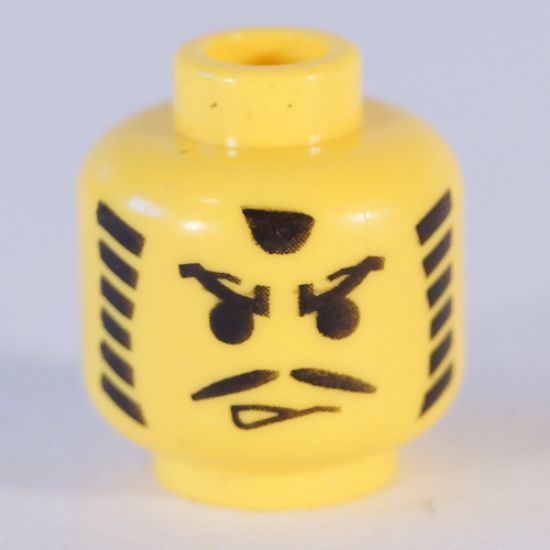 Minifigure, Head Moustache Angry Eyebrows and Striped Sideburns Pattern - Blocked Open Stud