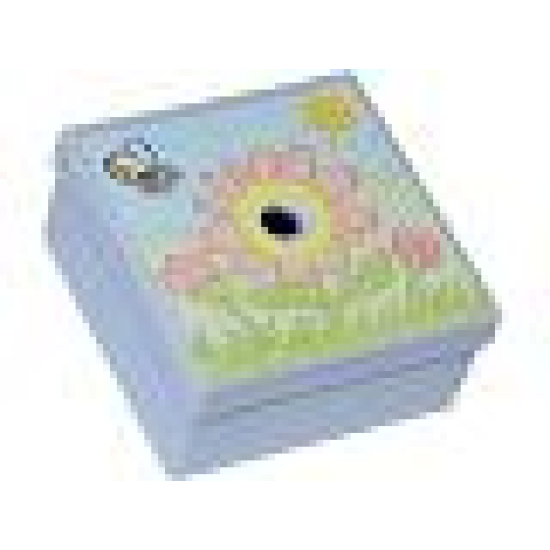 Container Box 3.5 x 3.5 x 1.3 with Hinged Lid with Flowers, Sun and Bee Pattern (Sticker) - Sets 3119 / 3241