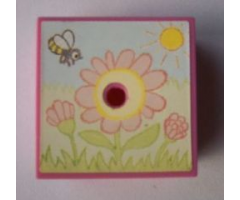 Container Box 3.5 x 3.5 x 1.3 with Hinged Lid with Flowers, Sun and Bee Pattern (Sticker) - Sets 3119 / 3241
