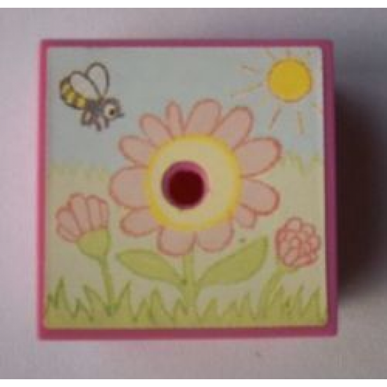 Container Box 3.5 x 3.5 x 1.3 with Hinged Lid with Flowers, Sun and Bee Pattern (Sticker) - Sets 3119 / 3241