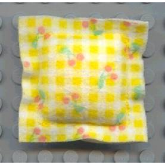 Scala Cloth Pillow Small Checkered with Yellow Lines and Cherries Pattern